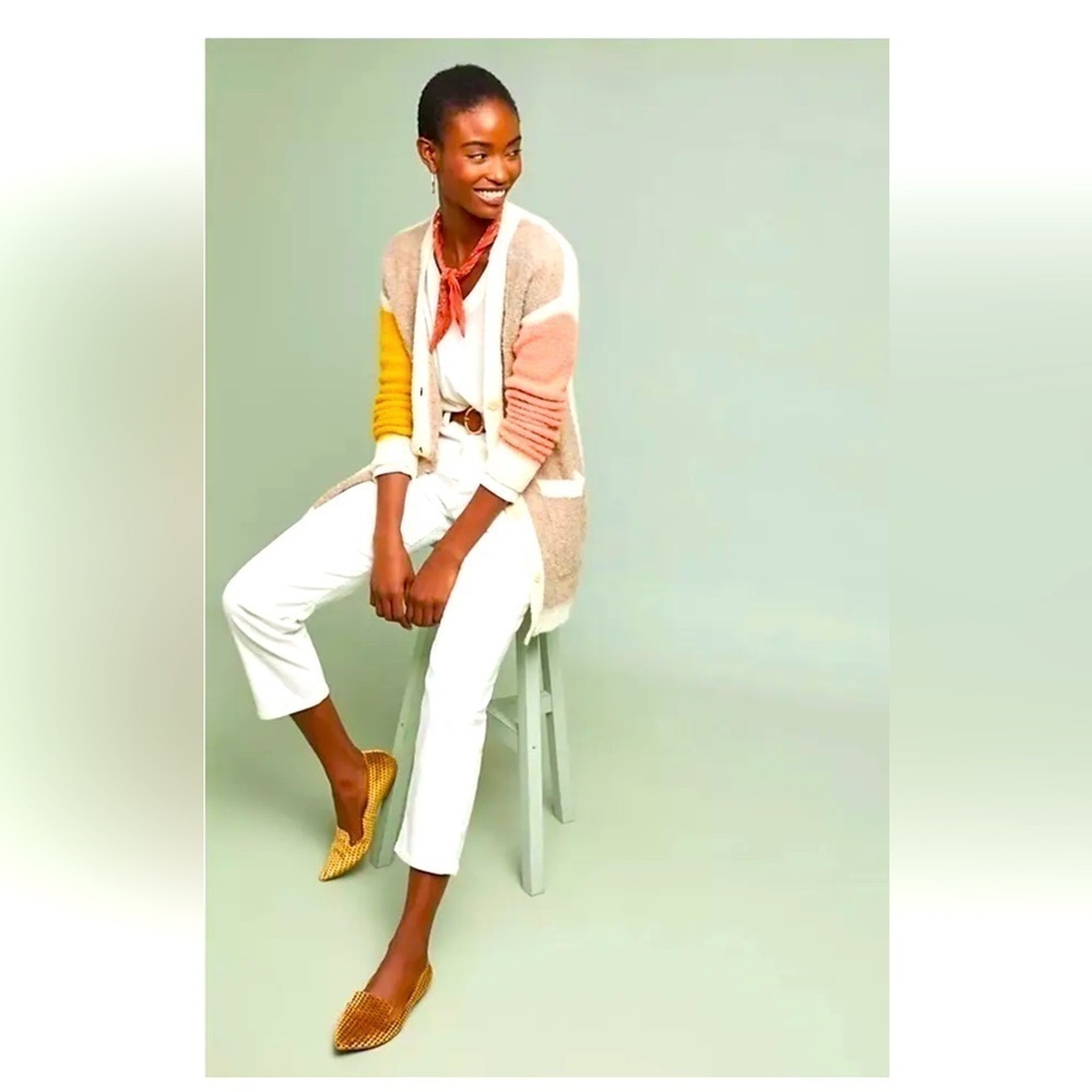 Anthropologie Moth Colorblock Wool Alpaca Blend Button Front Cardigan Size M